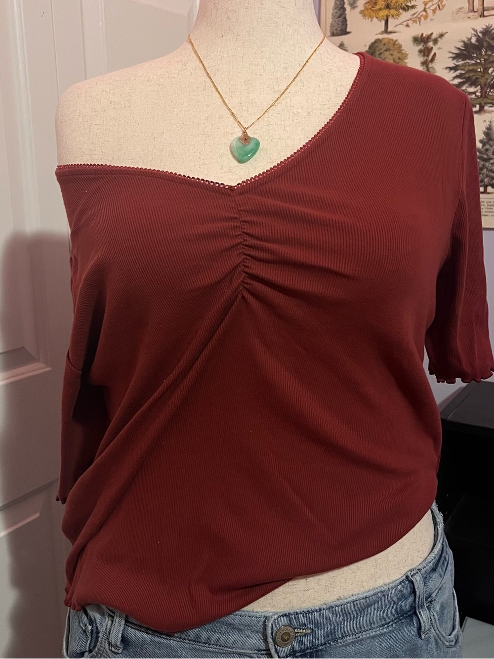 Women’s Ruched Ribbed Tee - Rust
